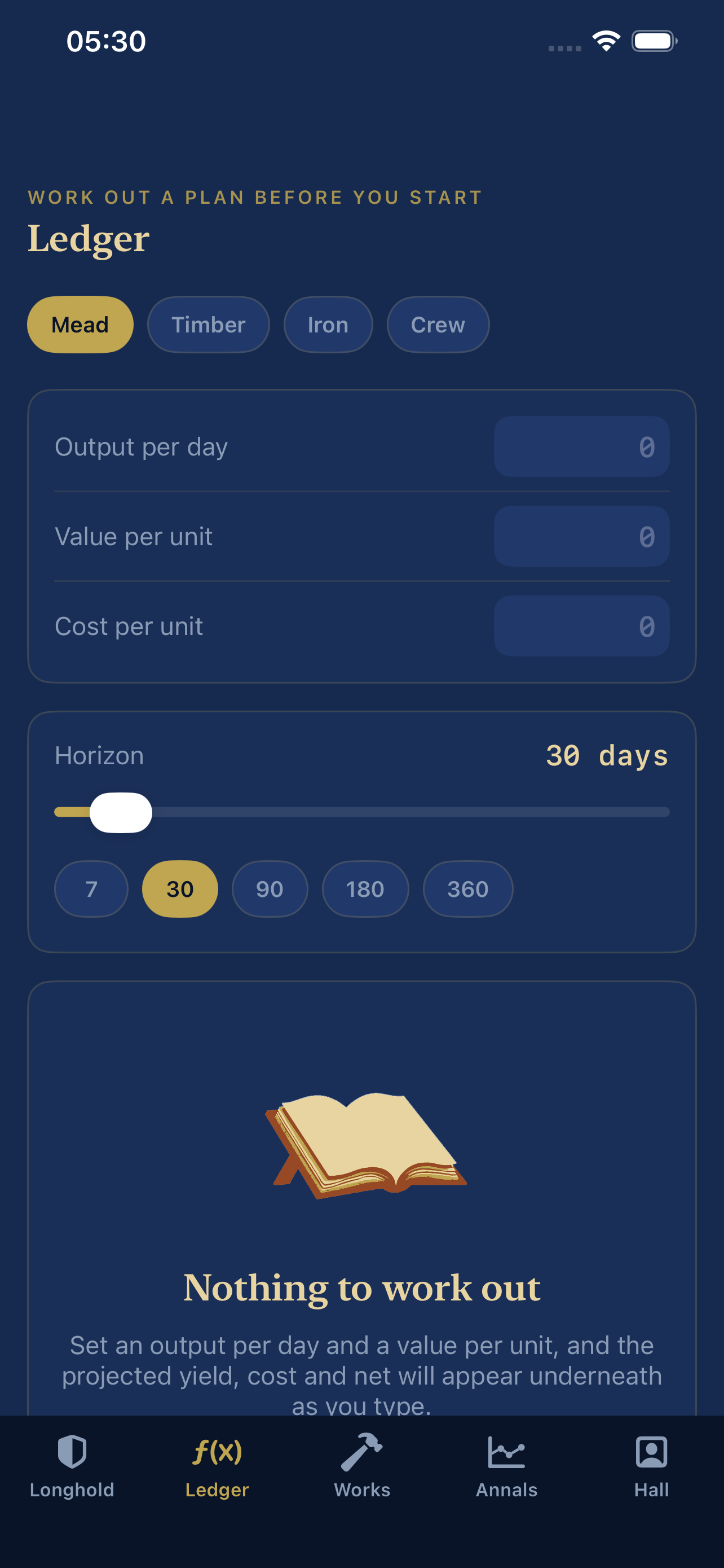 Ledger screen